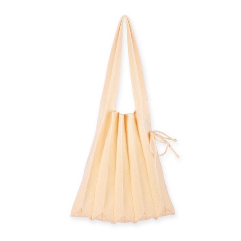 Knitting Pleated Bags Patchwork Drawstring Shopping Bags Girls Casual Weave Shoulder Bag Korean Japanese Chic Small Handbag