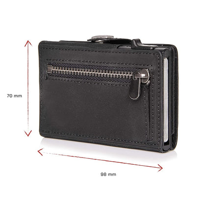 Vintage Crazy Horse Leather Slim Wallets Luxury  RFID Protection Mini Metal Wallet  Zipper Coin Pocket  for Men and Women