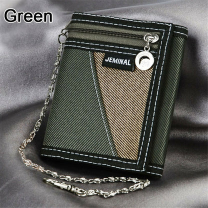 New Fashion Men Boys Girls Plain Canvas Tri-Fold Wallet Card Cash Wallet with Chain