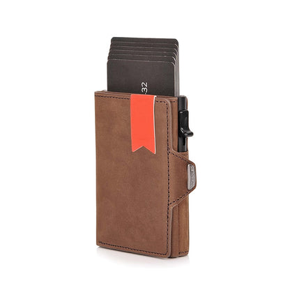 Vintage Crazy Horse Leather Slim Wallets Luxury  RFID Protection Mini Metal Wallet  Zipper Coin Pocket  for Men and Women