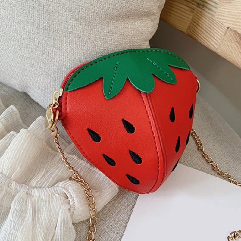 Fruit Strawberry Shape Shoulder Bag Chains Crossbody Bag Women Bags Kawaii Fashion Cute Children's Kids Girls Shoulder Bag Small