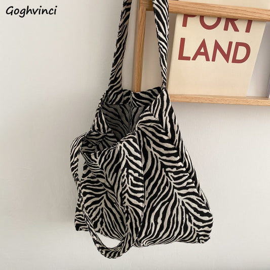 Black Zebra Striped Women Shoulder Bags Shopper Large Capacity Canvas Bag Students Vintage Stylish Simple Underarm School Pouch