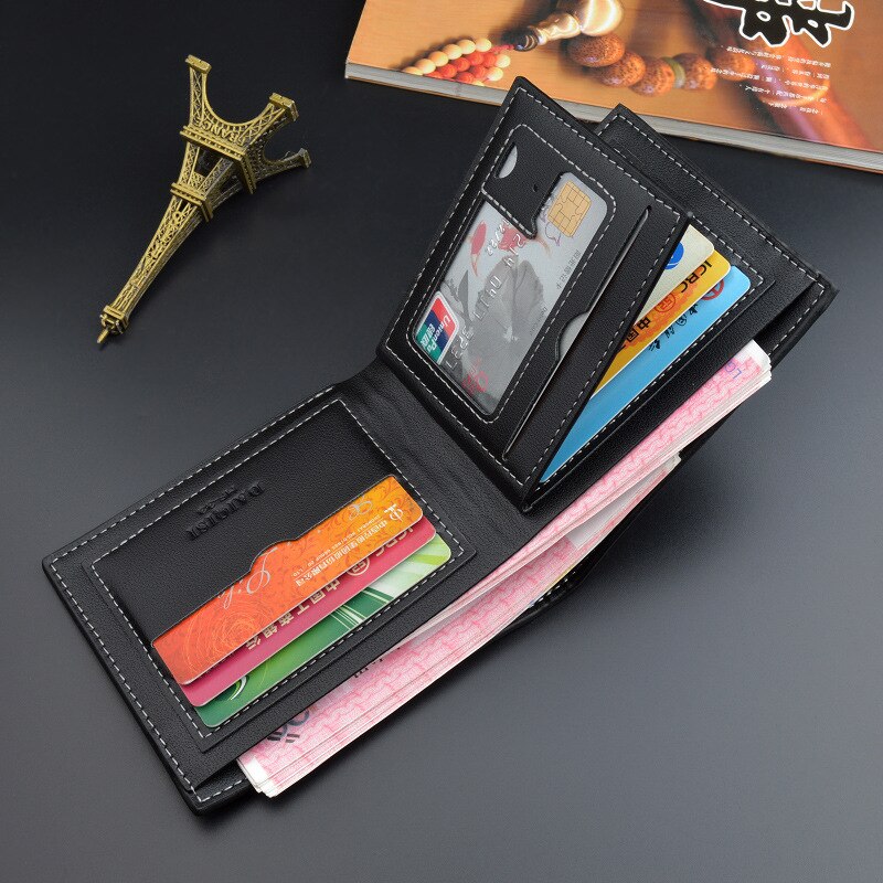 Casual Men&#39;s Wallets Leather Solid Luxury Wallet Men Pu Leather Slim Bifold Short Purses Credit Card Holder Business Male Purse