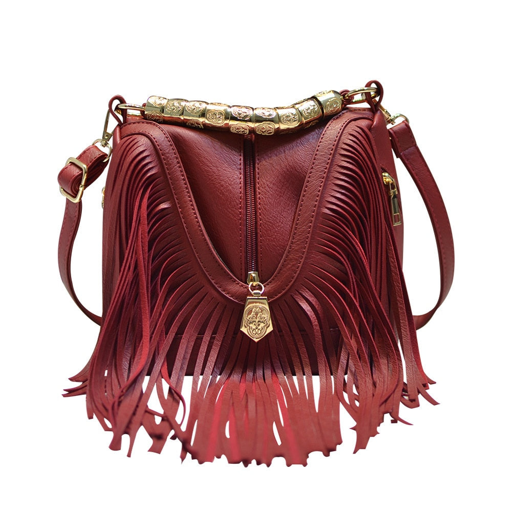 Music Festival Large Tassel Bag Handbag Shoulder Messenger Bag Female Bag Metal Handle Fashion Female Bag  Handbag Women