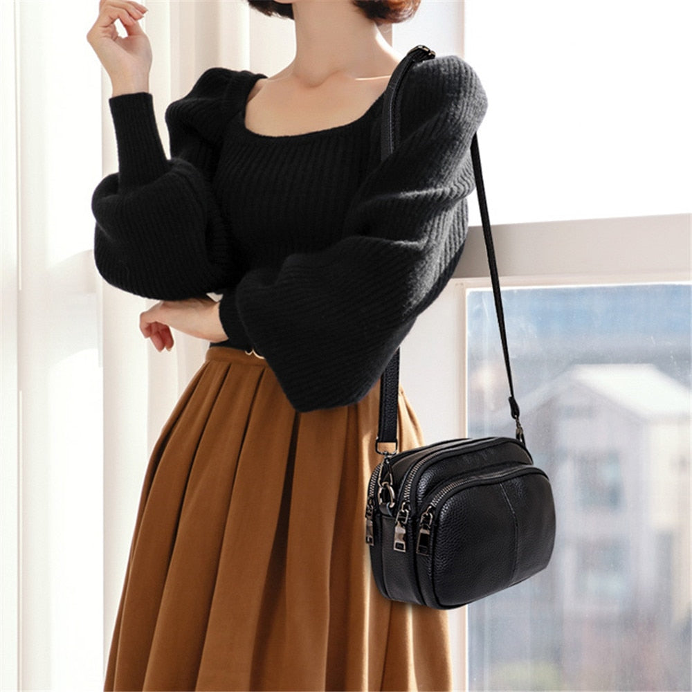 Fashion Solid Color Women&#39;s Bags Casual Women Genuine Leather Shoulder Bags Luxury Designer Ladies Messenger Bag Bolsos De Mujer
