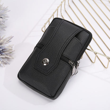 Vintage Men Solid Color PU Leather Waist Bag Casual Male Small Wallet Mobile Phone Bags Multi Layer Belt Pouch Coin Purse Cover