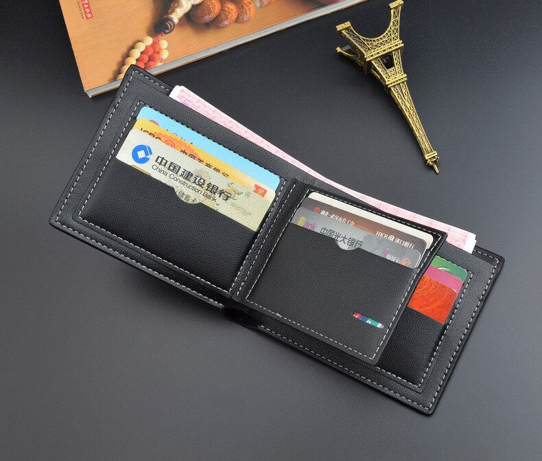 Casual Men&#39;s Wallets Leather Solid Luxury Wallet Men Pu Leather Slim Bifold Short Purses Credit Card Holder Business Male Purse
