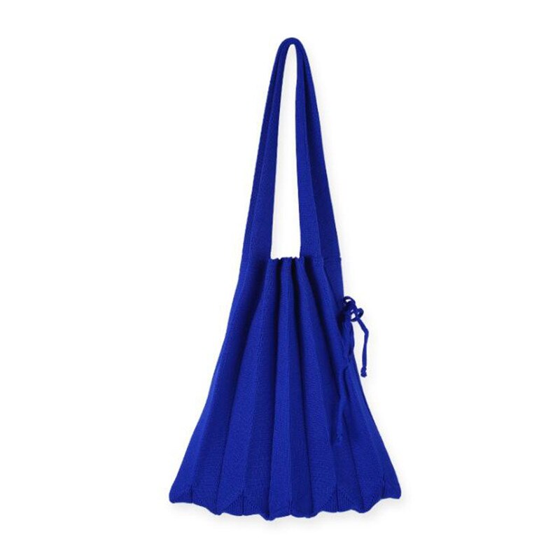 Knitting Pleated Bags Patchwork Drawstring Shopping Bags Girls Casual Weave Shoulder Bag Korean Japanese Chic Small Handbag