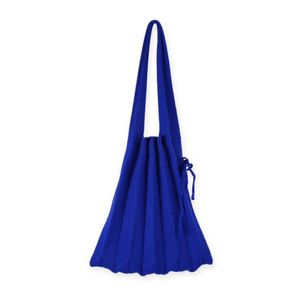 Knitting Pleated Bags Patchwork Drawstring Shopping Bags Girls Casual Weave Shoulder Bag Korean Japanese Chic Small Handbag