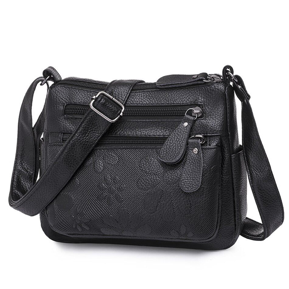 2 Layers Casual Women's Bags New Small Printing Shoulder Crossbody Handbags and Purse Multi-pocket Leather Messenger Sac Bolsa