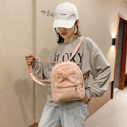 Bow Soft Fluffy Bags Plush Women Backpacks Furry Bags For Women Faux Fur Shoulders Bag Cute New Winter Bags Mini Backpack Kids