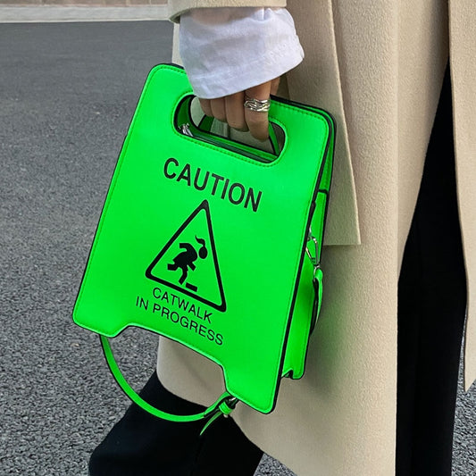 Young Girl Crossbody Bag Creative Caution Letters Sign Handbag Cute Fluorescence Color Shoulder Bags For Women Clutches
