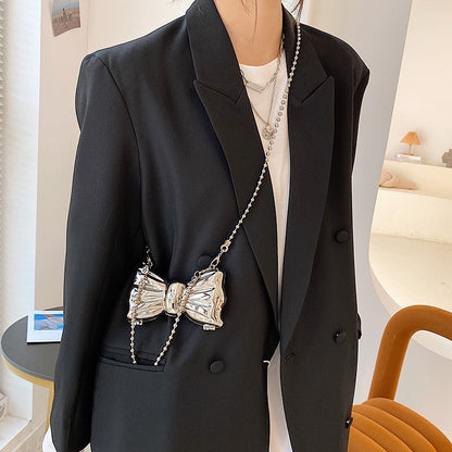 Metal Mini Bow Crossbody Bags For Women Fashion Silver Gold Shoulder Bag Women Bags Clutch Bag Lipstick Purses Coin Bags New