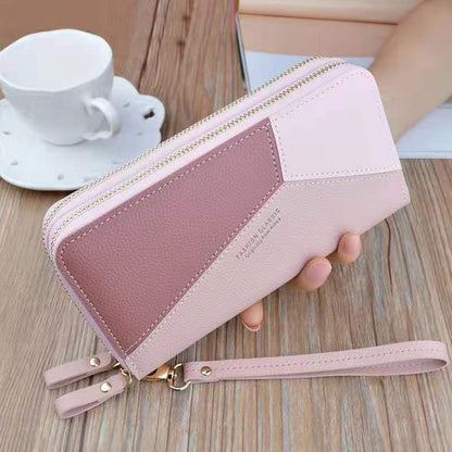 Women&#39;s Wallet Good Fashion Ladies Mobile Phone Long New Coin Card Money Color Matching Double Zipper in Hand Strap Features 580