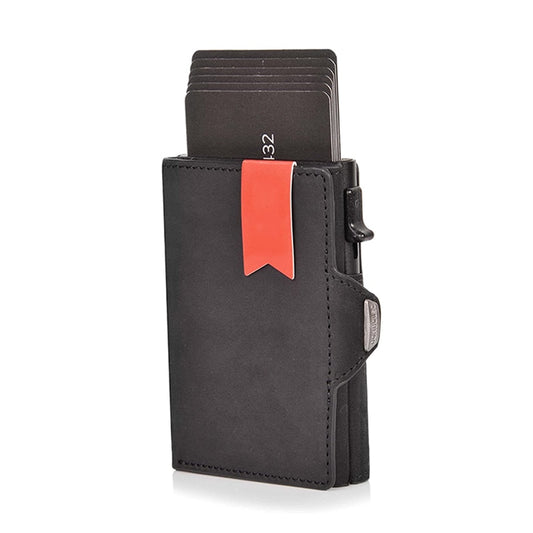 Vintage Crazy Horse Leather Slim Wallets Luxury  RFID Protection Mini Metal Wallet  Zipper Coin Pocket  for Men and Women