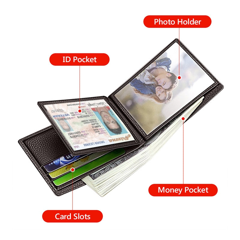 LAORENTOU Coin Purse Genuine Leather Men Wallet Card Holder for Male Driver&#39;s License Holder Leather Bifold Wallets Slim Wallet