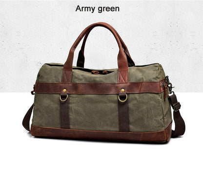 WaterProof Waxed Canvas Leather Men Travel Bag Hand Luggage Bag Carry On Large tote Vintage Men Duffle Weekend Bag big Overnight