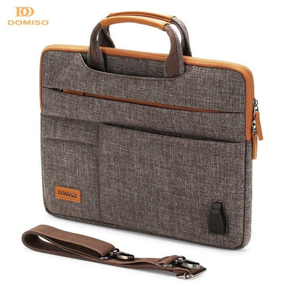 DOMISO10 13 14 15.6 17.3 Inch Multi-Functional Laptop Sleeve Business Briefcase Messenger Bag with USB Charging Port Brown Grey