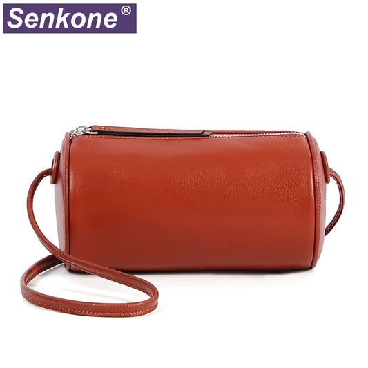 100% Genuine Leather Women&#39;s Boston Bag High Quality Handbags Vintage Shoulder Bags Small Messenger Bags Luxury Pillow Bag Round