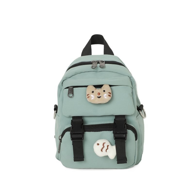 Kitten Women Backpack Fish Shoulders Bags Cute Women Black Bags Canvas Mini School Bags Multilayer Space Travel Bag New
