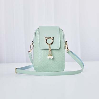 Spring Summer Mini Cross-body Mobile Phone Shoulder Bag Woven Pearl Tassel Cover-style Female Bag Shoulder Diagonal Bag