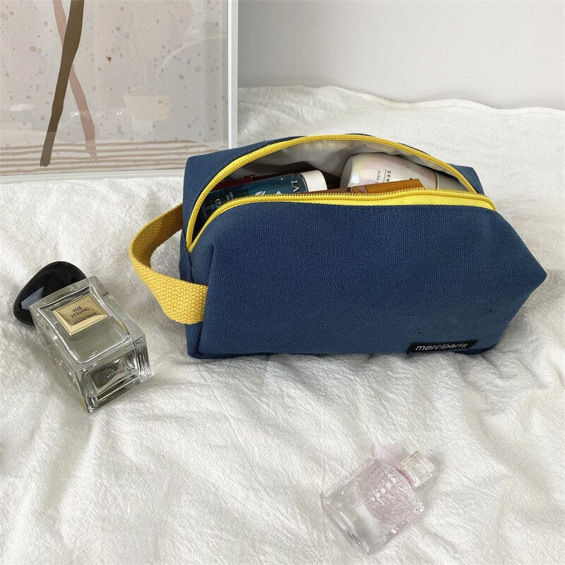 PURDORED 1 Pc Korean Style Women Cosmetic Bag Travel Canvas Makeup Bag Pouch Large Makeup Organizer Handbag Bolsa Feminina