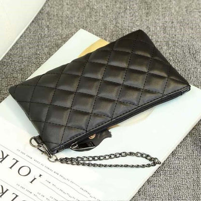 Diamond Lattice Long Wallets Women Chain Clutch Zipper Bags Money Coin Elegant Retro PU Leather Lady All-match High Quality Chic