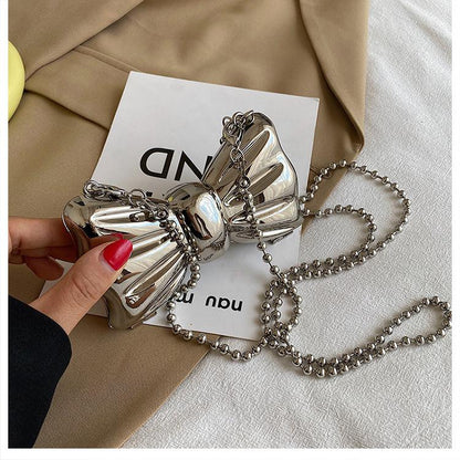 Metal Mini Bow Crossbody Bags For Women Fashion Silver Gold Shoulder Bag Women Bags Clutch Bag Lipstick Purses Coin Bags New