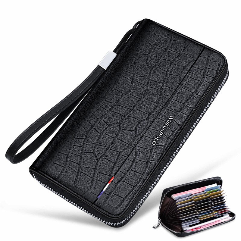 WilliamPOLO Male Genuine Leather Wallets Men Wallet Credit Business Card Holders Fashion Mobile Phone Bag  zipper Purse Handbag