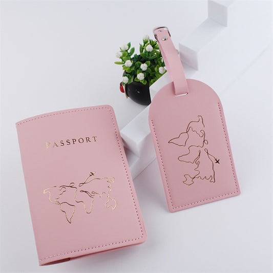 2Pcs/set New Product Short Map Passport Holder Passport Book Protective Cover PU Leather ID Passport Cover Bag Luggage Tag Set