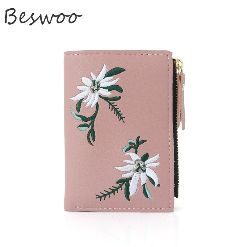 Women&#39;s Wallets New Print Flower Short Wallet For Woman Zipper Female Leather Card Holder Mini Coin Purses Ladies Wallet Purses