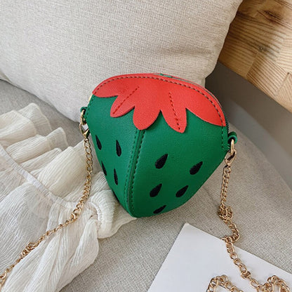 Fruit Strawberry Shape Shoulder Bag Chains Crossbody Bag Women Bags Kawaii Fashion Cute Children's Kids Girls Shoulder Bag Small