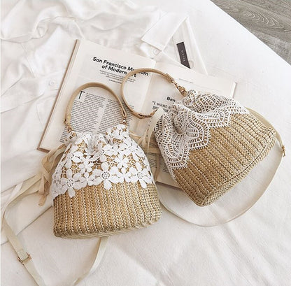 Summer Lace Woven Shoulder Fashion Bucket Women&#39;S Bag