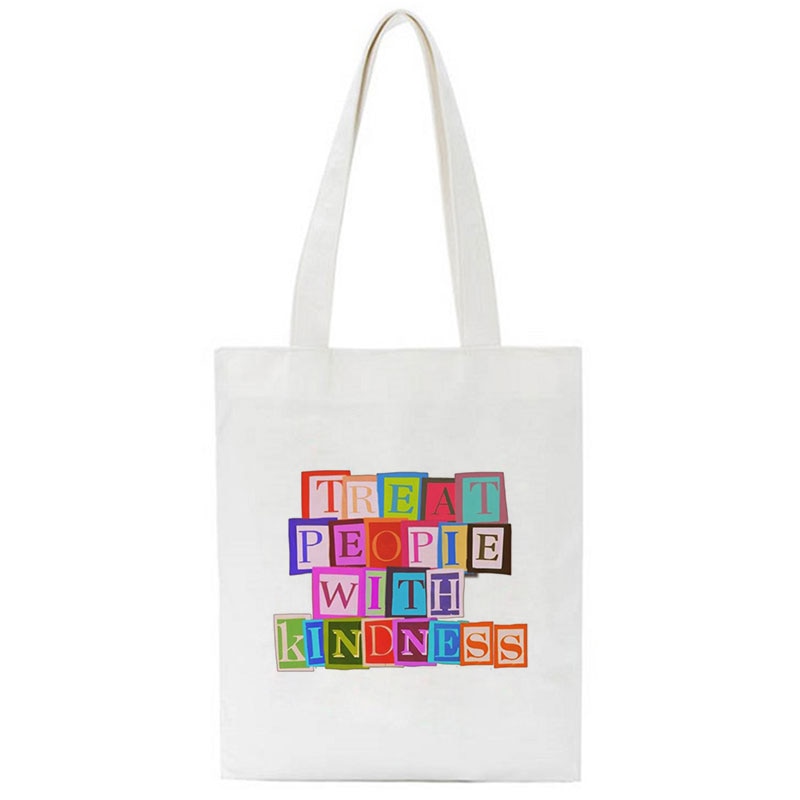 Korean Treat People with Kindness Letter Casual Harry Styles Fashion Canvas Big Capacity Harajuku Women Bags Funny Shoulder Bag