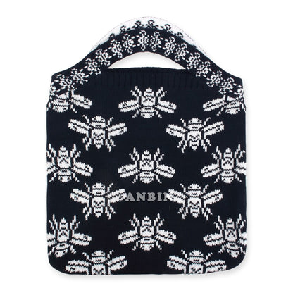 Female Clash Color Wrist Bags Jacquard Bee Animal Woolen Knitted Shoulder Casual Vintage Chic Big Capacity Totes Handbag Ladies