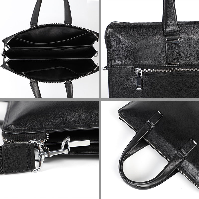 Real Cowhide Leather Briefcase Men Business Handbag Tote Male Messenger Bags Portfolio Laptop Shoulder Bag Men Lawyer Bag Thin