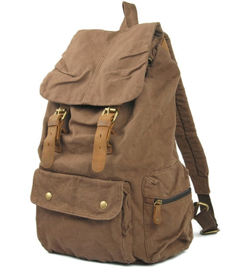 Fashion Vintage Leather military Canvas backpack Men&#39;s backpack school bag drawstring backpack women bagpack male rucksack