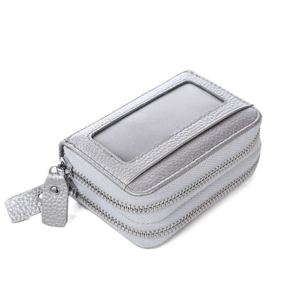 Fashion Brand Genuine Leather Women Card Holder Double Zipper Large Capacity Female ID Credit Card Case Bag Wallet