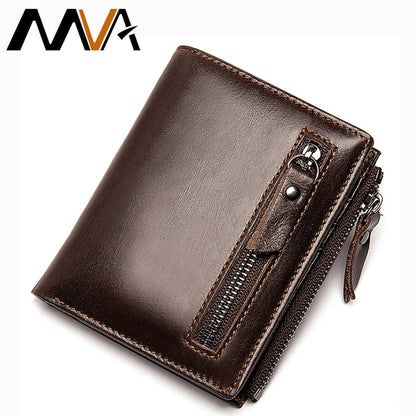MVA Men Wallets Genuine Leather Wallets for Credit Card Holder Zip Small Wallet Man Leather Wallet Short Slim Coin Purse Men 604