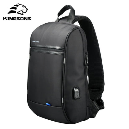 Kingsons 13&#39;&#39; Chest Bag Black Single Shoulder Bags With USB Charging Waterproof Nylon Crossbody Bags Messenger Bags Hot-selling
