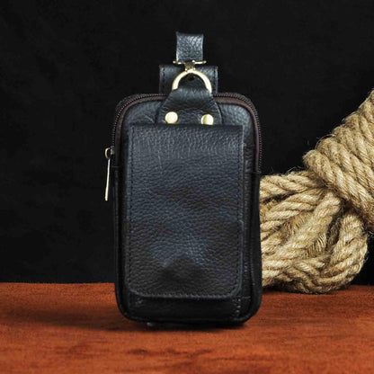 Real Leather men Casual Design Small Waist Bag Cowhide Fashion Hook Bum Bag Waist Belt Pack Cigarette Case 5.5&quot; Phone Pouch 1609