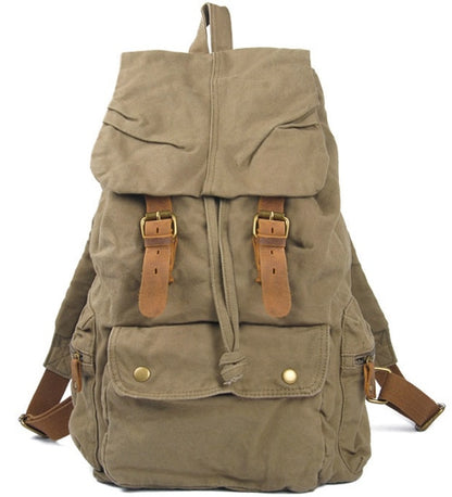 Fashion Vintage Leather military Canvas backpack Men&#39;s backpack school bag drawstring backpack women bagpack male rucksack