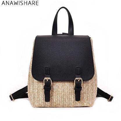 ANAWISHARE Women Backpack Straw School Bags For Teenagers Girls Daily Backpack Laptop Bag Pack Schoolbag Mochila Feminina