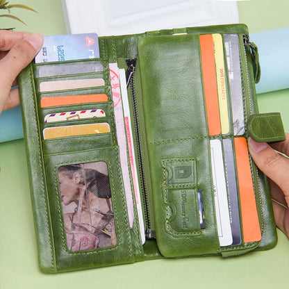 Contact&#39;s New Genuine Leather Wallet Fashion Coin Purse For Ladies Women Long Clutch Wallets With Cell Phone Bags Card Holder