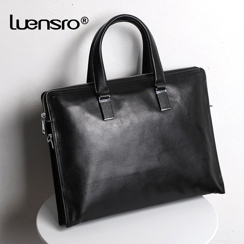 Real Cowhide Leather Briefcase Men Business Handbag Tote Male Messenger Bags Portfolio Laptop Shoulder Bag Men Lawyer Bag Thin