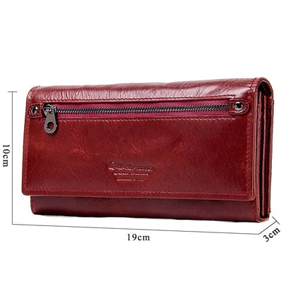 Contact&#39;s Genuine Leather Women Long Purse Female Clutches Money Wallets Brand Design Handbag for Cell Phone Card Holder Wallet