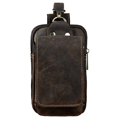 Real Leather men Casual Design Small Waist Bag Cowhide Fashion Hook Bum Bag Waist Belt Pack Cigarette Case 5.5&quot; Phone Pouch 1609