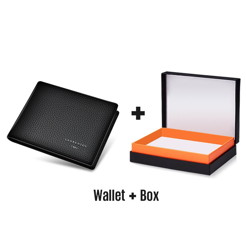 LAORENTOU Coin Purse Genuine Leather Men Wallet Card Holder for Male Driver&#39;s License Holder Leather Bifold Wallets Slim Wallet