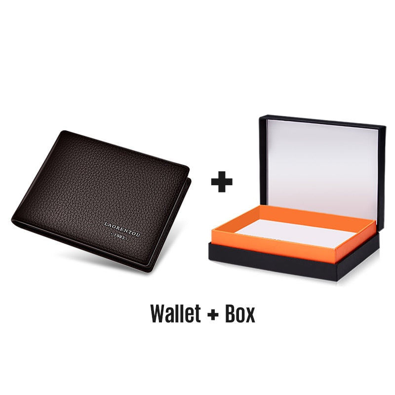 LAORENTOU Coin Purse Genuine Leather Men Wallet Card Holder for Male Driver&#39;s License Holder Leather Bifold Wallets Slim Wallet