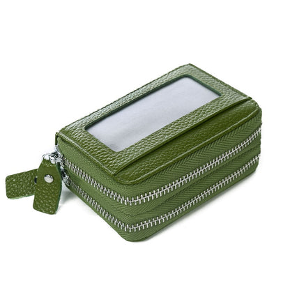 Fashion Brand Genuine Leather Women Card Holder Double Zipper Large Capacity Female ID Credit Card Case Bag Wallet